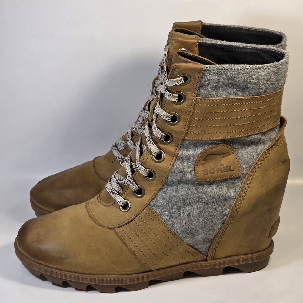 Sorel Women's 10 PDX Lace up Hidden Wedge Heel Lexie Elk Tan Brown Grey  Boots - Picture 4 of 13